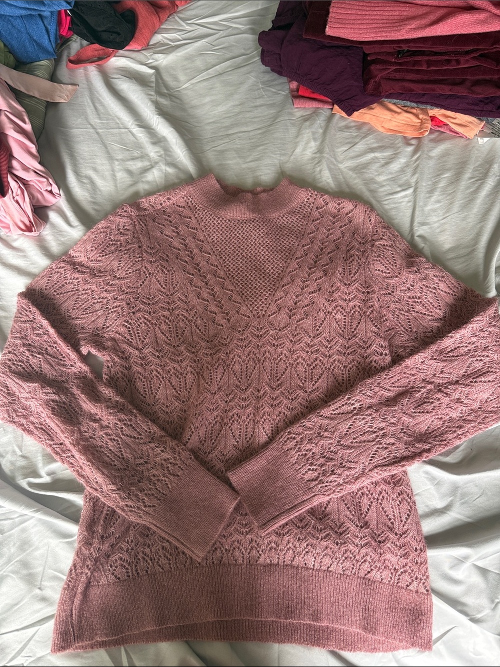 LOFT Dusty Pink Lace-Knit Cowl Sweater